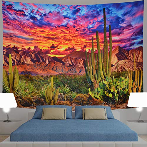 Generleo Mountain Desert Cactus Tapestry Sunset Clouds Tapestries Psychedelic Tropical Plants Wall Tapestries Nature Scenery Tapestry Wall Hanging for Bedroom Decor - Image 5