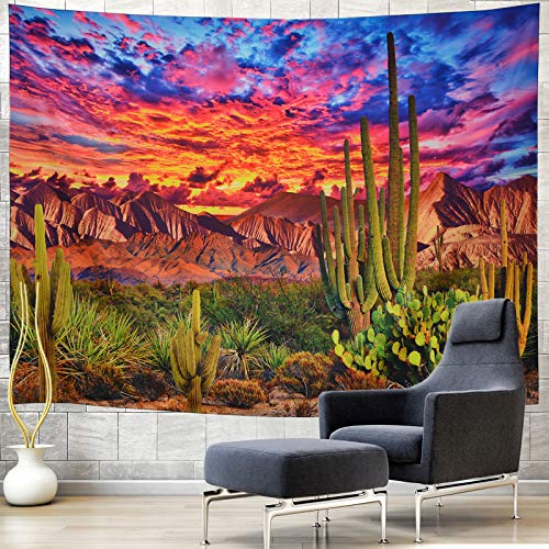 Generleo Mountain Desert Cactus Tapestry Sunset Clouds Tapestries Psychedelic Tropical Plants Wall Tapestries Nature Scenery Tapestry Wall Hanging for Bedroom Decor - Image 4