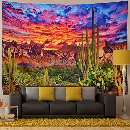 Generleo Mountain Desert Cactus Tapestry Sunset Clouds Tapestries Psychedelic Tropical Plants Wall Tapestries Nature Scenery Tapestry Wall Hanging for Bedroom Decor - Image 2