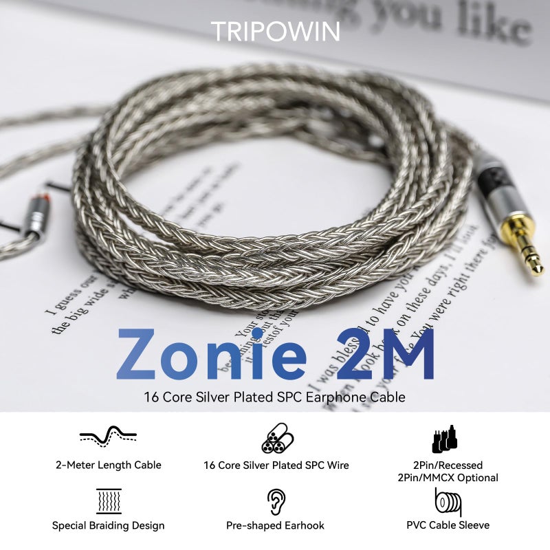 Linsoul Tripowin Zonie IEM Cable, 2m Long Earbud Cord, 16 Core Silver Plated Earphone Cable, in Ear Monitor Wire for Audiophile Musician (MMCX) - Image 2