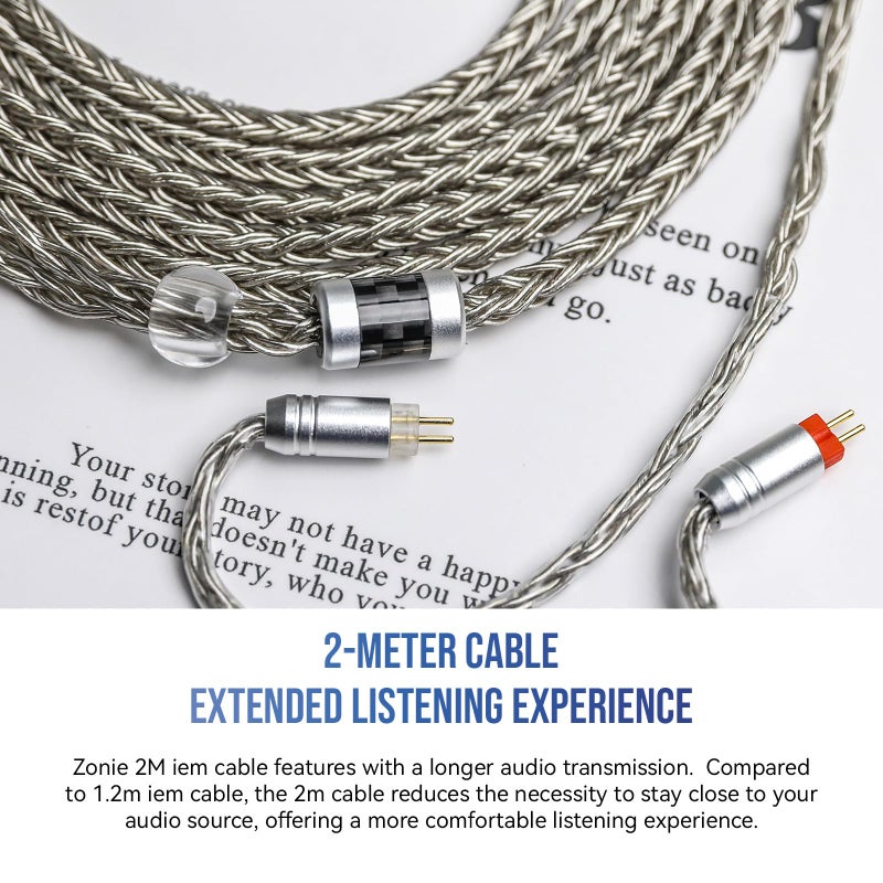 Linsoul Tripowin Zonie IEM Cable, 2m Long Earbud Cord, 16 Core Silver Plated Earphone Cable, in Ear Monitor Wire for Audiophile Musician (MMCX) - Image 3