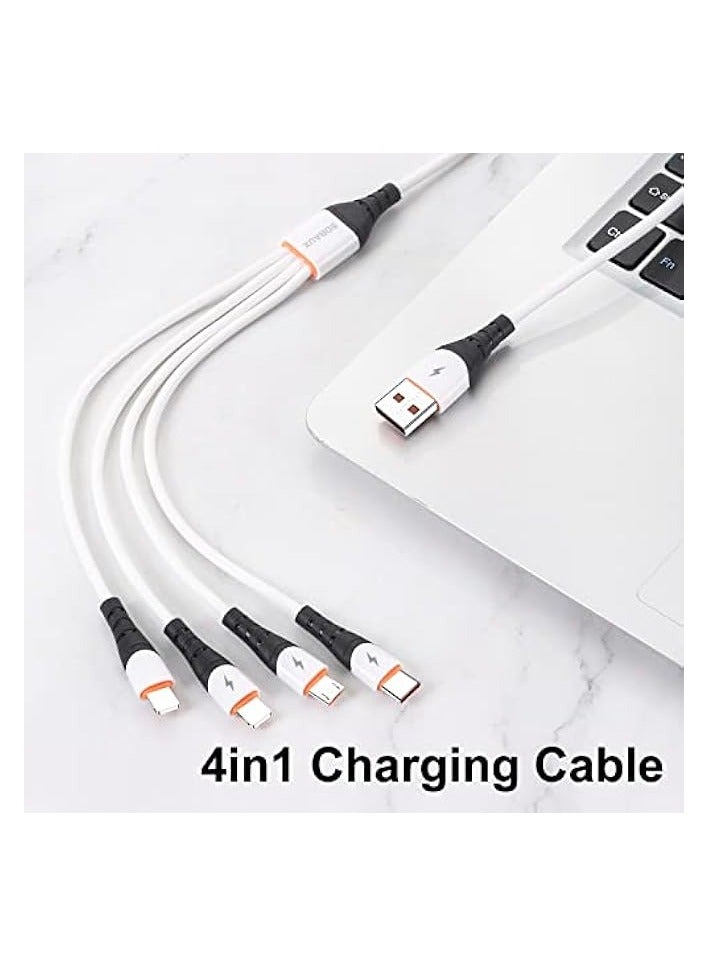 كابل SDBAUX USB A متعدد 4 في 1 سلك شاحن مزدوج للهاتف من النوع C، كابل شحن سريع 3A متوافق مع معظم الهواتف المحمولة والأجهزة اللوحية الإلكترونية [4FT/أبيض عاجي] - Image 2