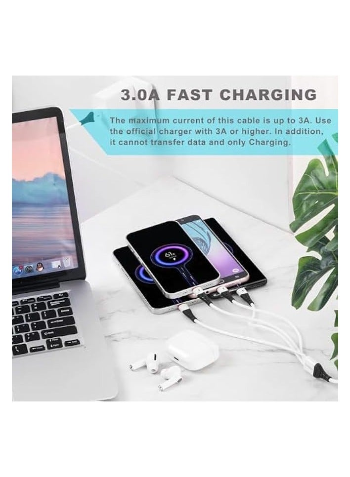 كابل SDBAUX USB A متعدد 4 في 1 سلك شاحن مزدوج للهاتف من النوع C، كابل شحن سريع 3A متوافق مع معظم الهواتف المحمولة والأجهزة اللوحية الإلكترونية [4FT/أبيض عاجي] - Image 4
