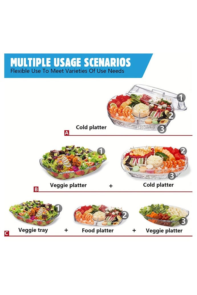 HOMESTAR Fruit Trays for Serving for Party, Appetizer Serving Tray on Ice with Lid, Party Platters for Serving Food, Clear - Image 3