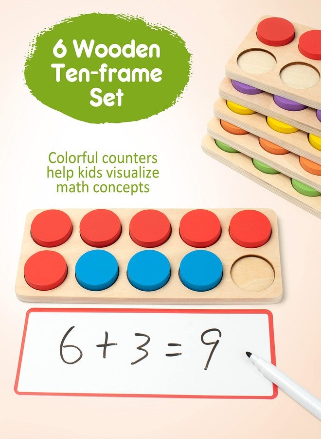 SYNARRY Wooden Ten-Frame Set Math Manipulatives for Kindergarten Elementary 1st 2nd Grade Homeschooling, Addition and Subtraction Montessori Math Games for Chirldren, Counters Toys for Kids Ages 3-8 - Image 2