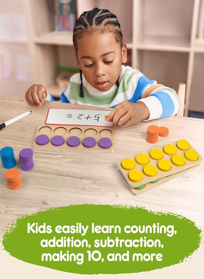 SYNARRY Wooden Ten-Frame Set Math Manipulatives for Kindergarten Elementary 1st 2nd Grade Homeschooling, Addition and Subtraction Montessori Math Games for Chirldren, Counters Toys for Kids Ages 3-8 - Image 3