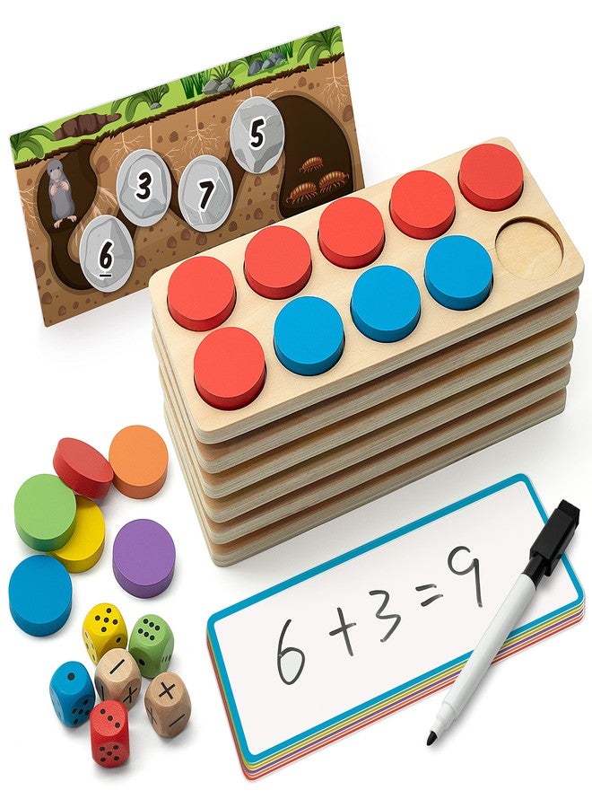 SYNARRY Wooden Ten-Frame Set Math Manipulatives for Kindergarten Elementary 1st 2nd Grade Homeschooling, Addition and Subtraction Montessori Math Games for Chirldren, Counters Toys for Kids Ages 3-8 - Image 1