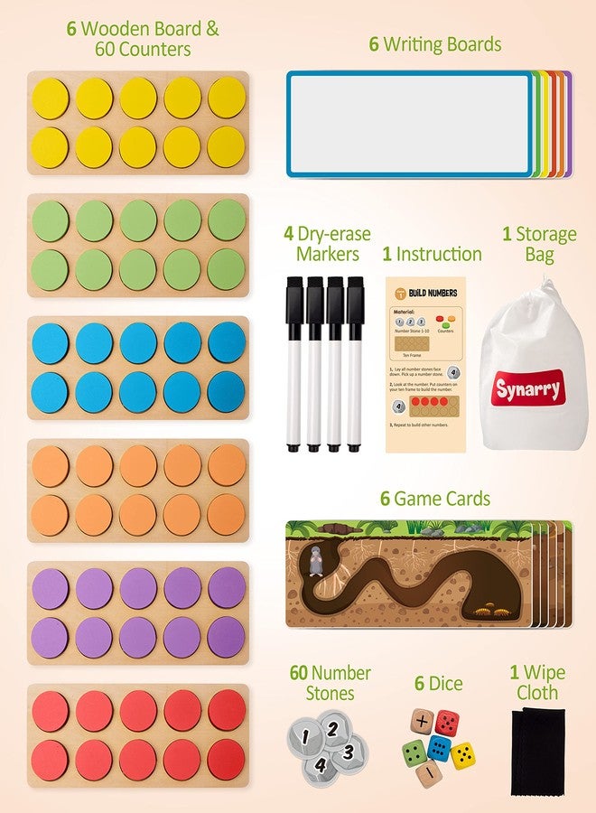SYNARRY Wooden Ten-Frame Set Math Manipulatives for Kindergarten Elementary 1st 2nd Grade Homeschooling, Addition and Subtraction Montessori Math Games for Chirldren, Counters Toys for Kids Ages 3-8 - Image 5