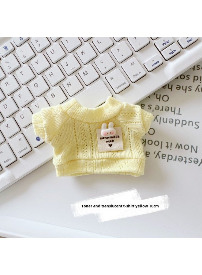 Clothes Only] Labubu Doll Clothes 17cm Labubu Baby Clothes Year And Sweatshirt Crawling Clothes Jeans-Specifications:10cm-Color:Toner And Translucent T-shirt Yellow 10cm
