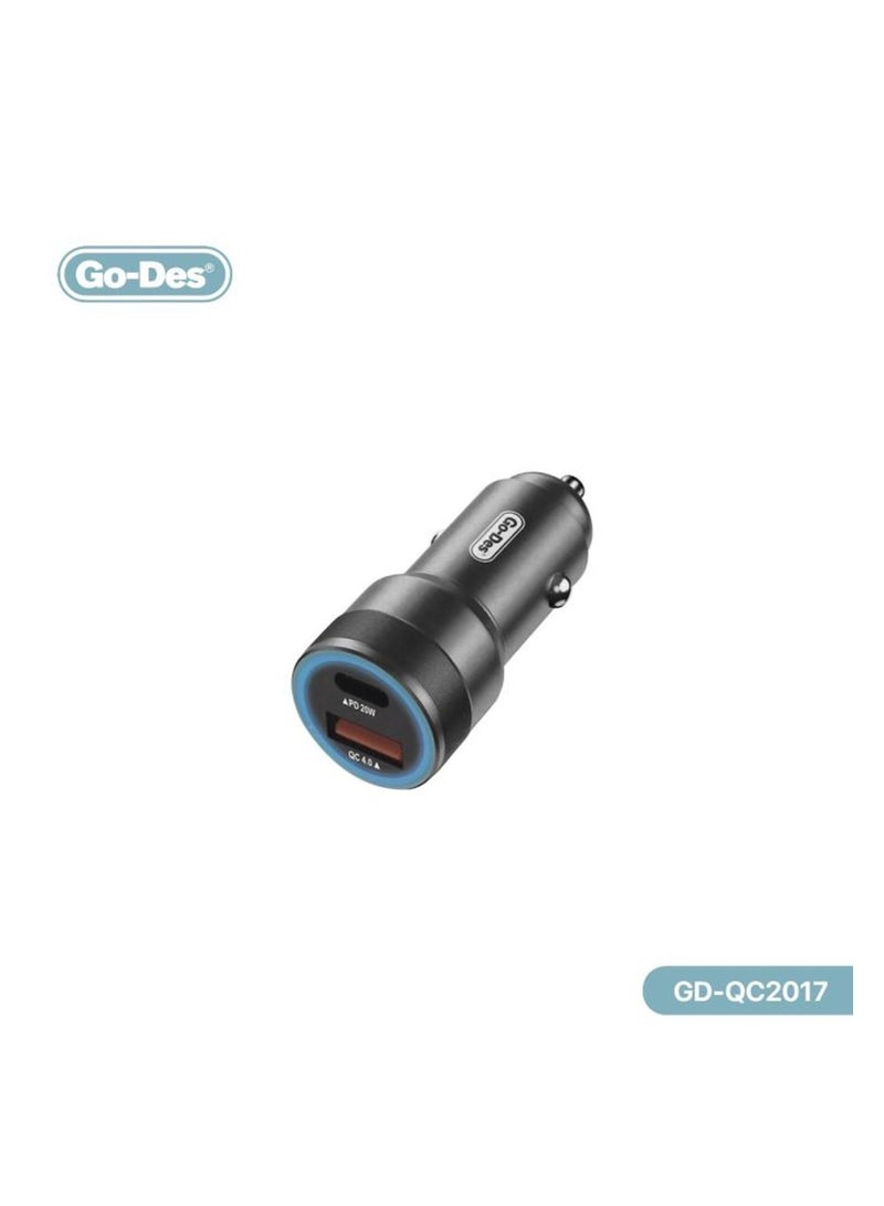 GO-DES Go Des GD-QC2017 45W USB + USB-C Car Charger Black - Image 1