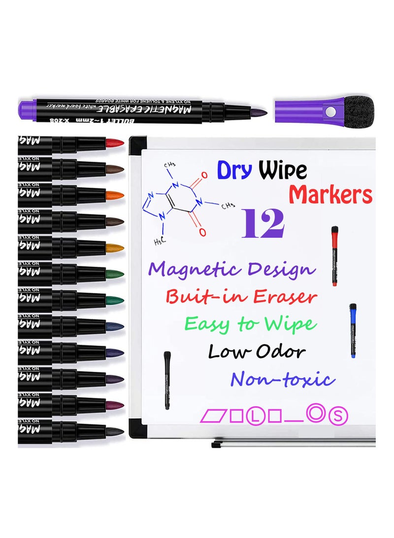 12 Pack of Magnetic Whiteboard Markers - Fine Point Dry Erase Pens with Eraser, Colorful and Erasable, Perfect for Teachers and Classroom Supplies. - Image 2
