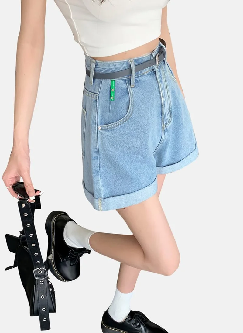 يونيكي Blue Solid Denim Shorts