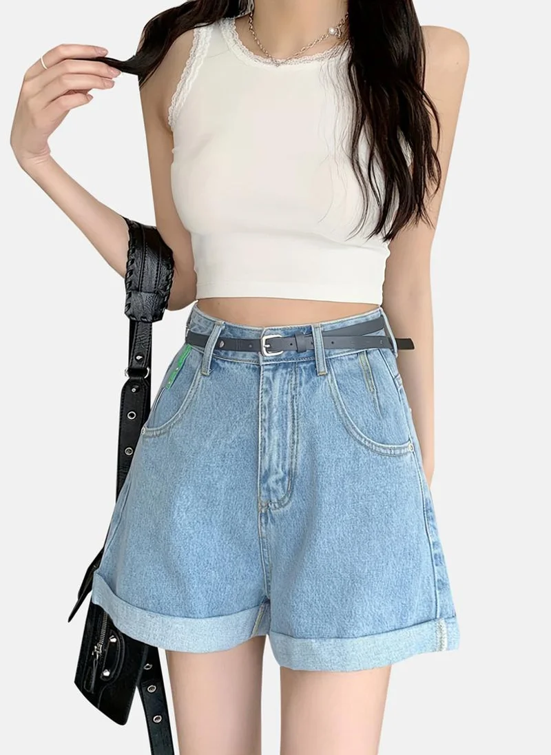 يونيكي Blue Solid Denim Shorts