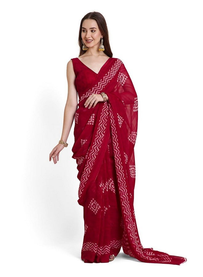 RATAN Women's Shimmer Georgette Batik Printed Saree with Printed Blouse Piece (BRBT-BP-21874_Rani Pink) - Image 1
