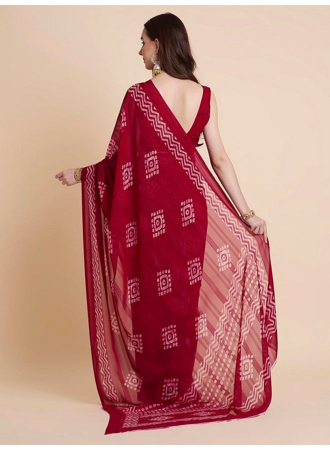 RATAN Women's Shimmer Georgette Batik Printed Saree with Printed Blouse Piece (BRBT-BP-21874_Rani Pink) - Image 2