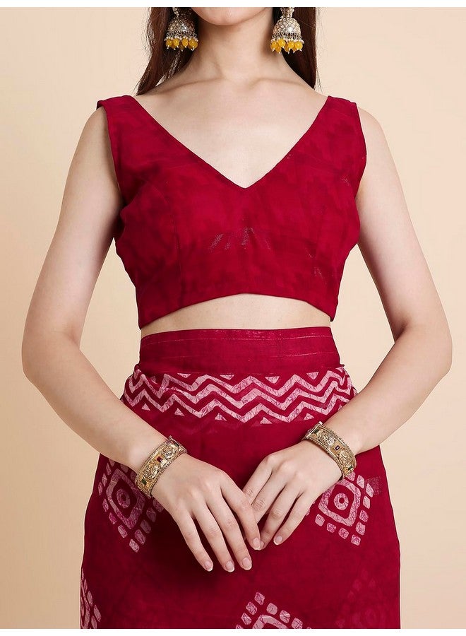 RATAN Women's Shimmer Georgette Batik Printed Saree with Printed Blouse Piece (BRBT-BP-21874_Rani Pink) - Image 5