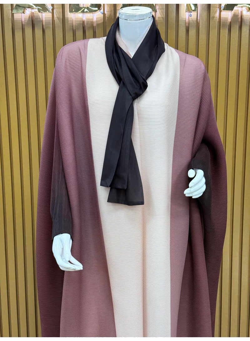 Sahara Pleated Ombre Abaya, Dark Purple Gradient with Matching Scarf  - Image 1