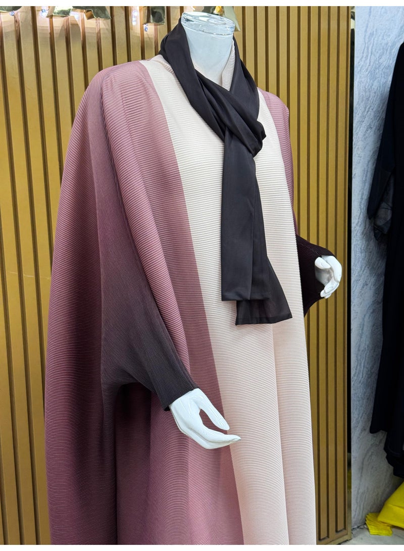 Sahara Pleated Ombre Abaya, Dark Purple Gradient with Matching Scarf  - Image 3