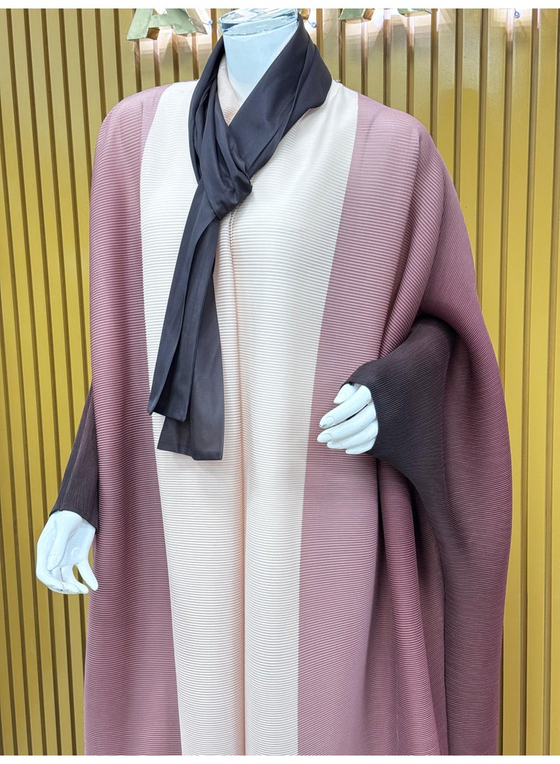 Sahara Pleated Ombre Abaya, Dark Purple Gradient with Matching Scarf  - Image 4