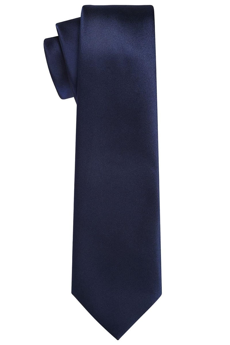 Young Arrow Men's Satin Neck Tie | Formal Solid Necktie for Wedding, Business, Office, Party & Tuxedo | Classic Fit, Soft & Shiny Finish | Stylish Men's Neckwear Accessory (Navy Blue) - Image 3