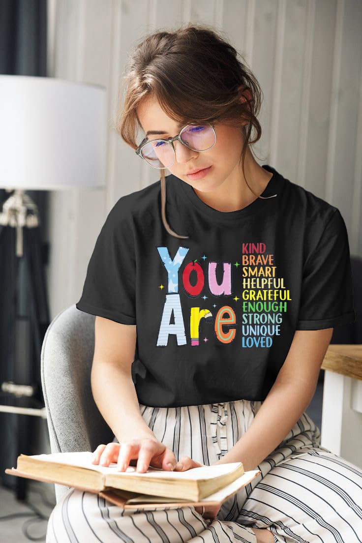 FASHGL Teacher Shirts Be Kind Tshirt Women First Day of School Shirt Back to School Tees Motivation Crewneck Tee Tops Black - Image 2