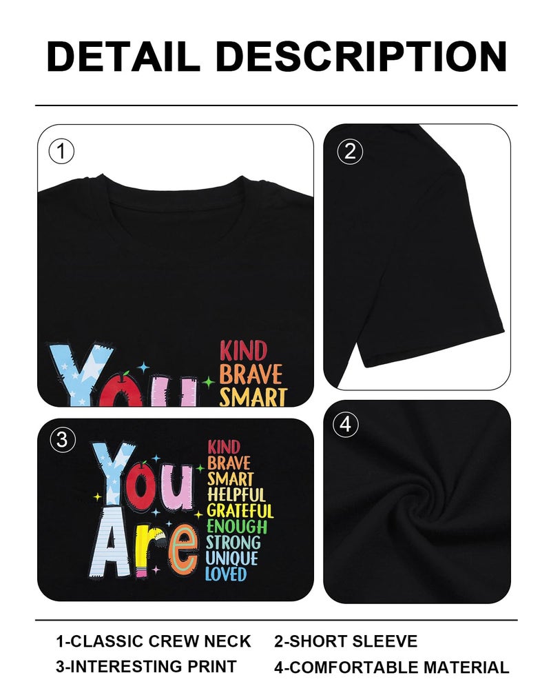 FASHGL Teacher Shirts Be Kind Tshirt Women First Day of School Shirt Back to School Tees Motivation Crewneck Tee Tops Black - Image 5