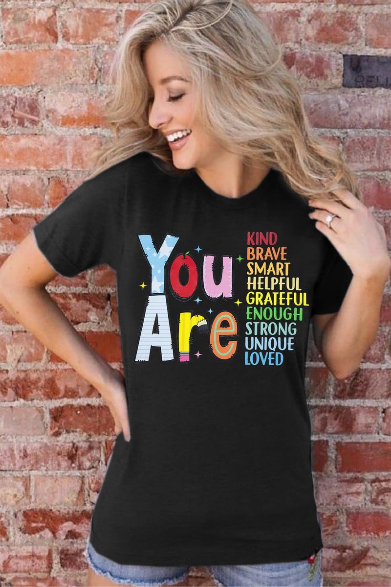 FASHGL Teacher Shirts Be Kind Tshirt Women First Day of School Shirt Back to School Tees Motivation Crewneck Tee Tops Black - Image 4