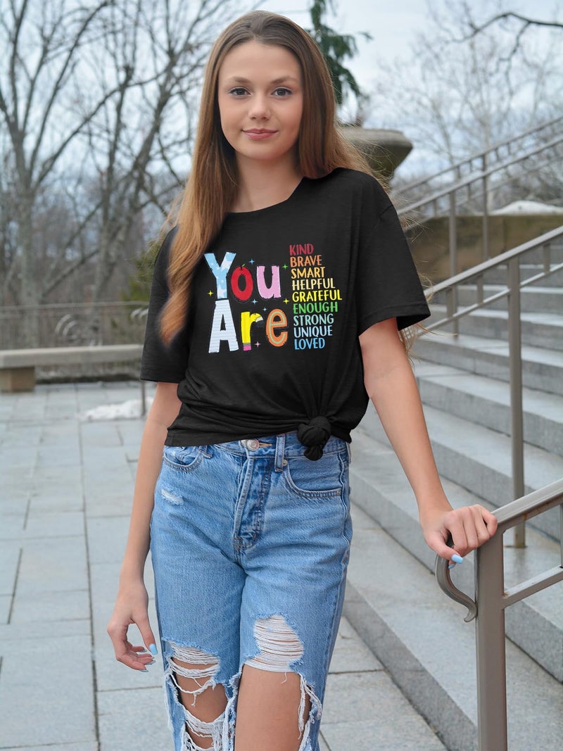 FASHGL Teacher Shirts Be Kind Tshirt Women First Day of School Shirt Back to School Tees Motivation Crewneck Tee Tops Black - Image 3