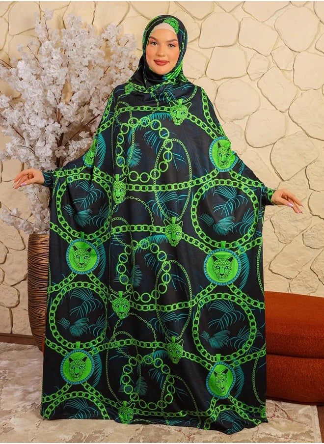 زمرد ثوب صلاة بحريني - مطبوع عملي مع غطاء الرأس من زمرد فاشون  - Image 2