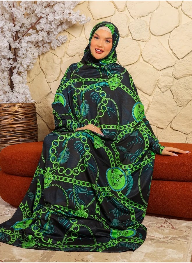 زمرد ثوب صلاة بحريني - مطبوع عملي مع غطاء الرأس من زمرد فاشون  - Image 4