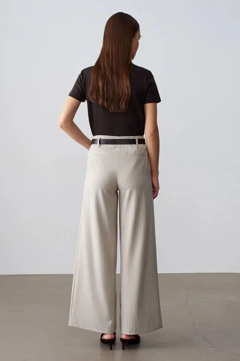 ديلفين DILVIN Striped Wide-Leg Pleated Trousers