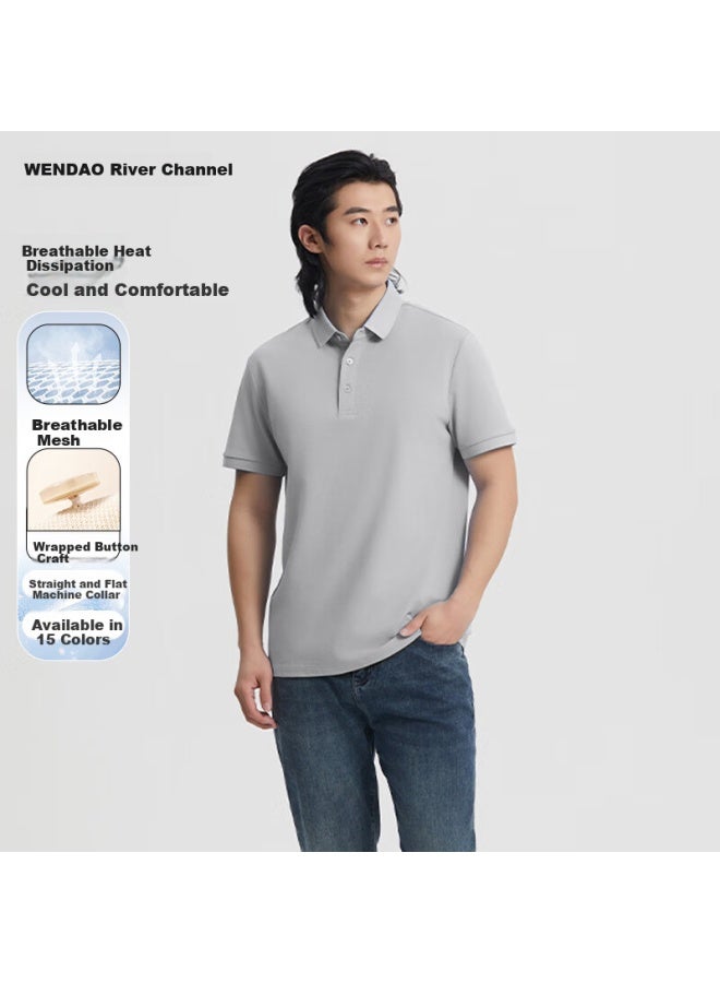 ASK Wen Dao City Elite Polo Summer Business Casual Short Sleeve T-shirt 2208 Floral Grey L - Image 1