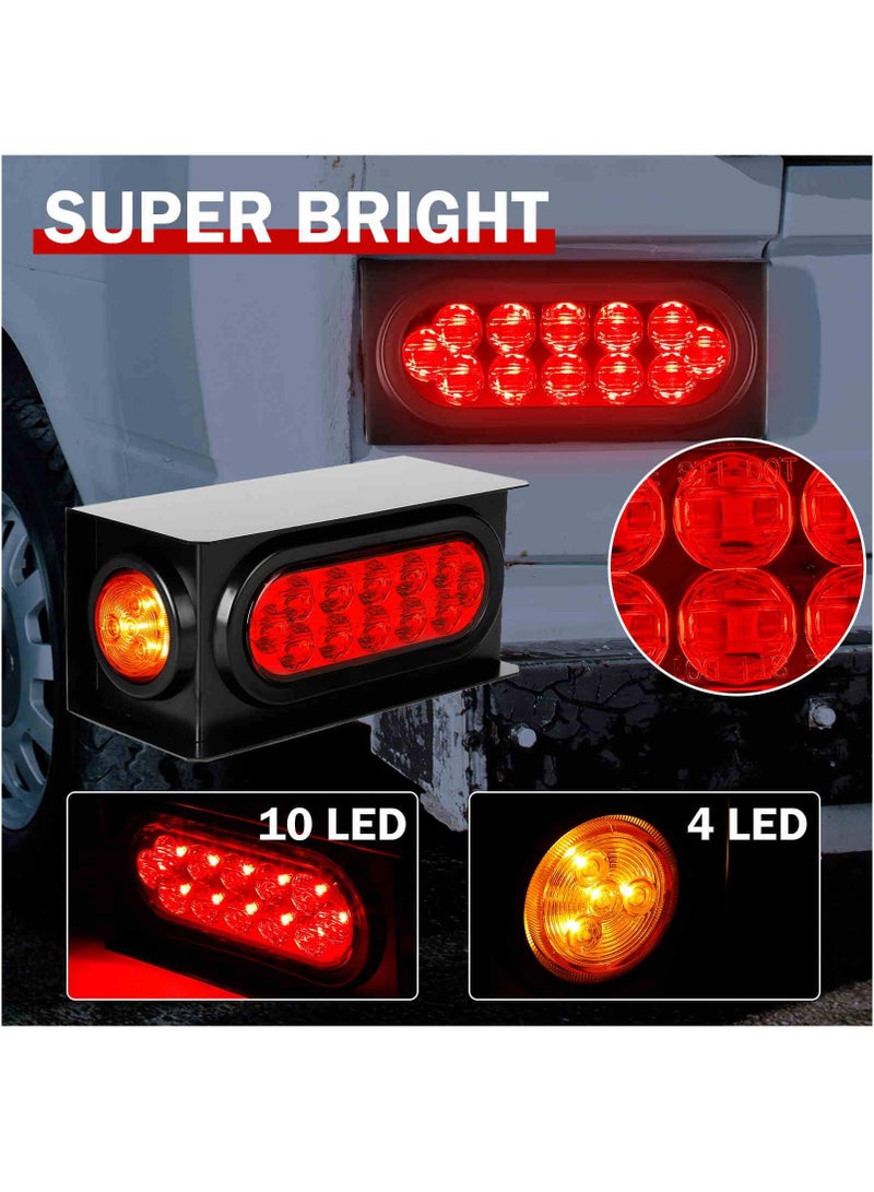 KASTWAVE صناديق أضواء المقطورة، 2 قطعة من أضواء المقطورة الفولاذية المقاومة للماء مع أضواء جانبية دائرية صفراء بقطر 2 بوصة وأضواء LED بيضاوية حمراء للمقطورة بطول 6 بوصات (أحمر أصفر) - Image 3