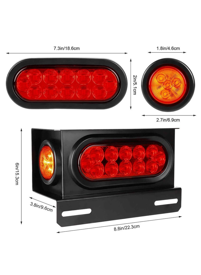 KASTWAVE صناديق أضواء المقطورة، 2 قطعة من أضواء المقطورة الفولاذية المقاومة للماء مع أضواء جانبية دائرية صفراء بقطر 2 بوصة وأضواء LED بيضاوية حمراء للمقطورة بطول 6 بوصات (أحمر أصفر) - Image 2