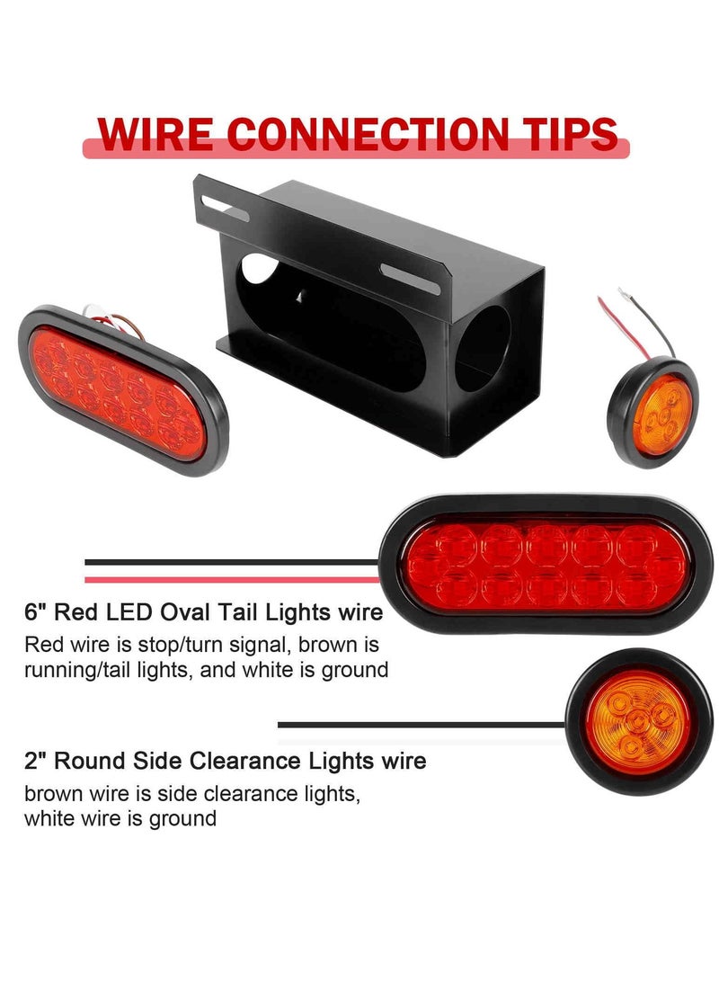 KASTWAVE صناديق أضواء المقطورة، 2 قطعة من أضواء المقطورة الفولاذية المقاومة للماء مع أضواء جانبية دائرية صفراء بقطر 2 بوصة وأضواء LED بيضاوية حمراء للمقطورة بطول 6 بوصات (أحمر أصفر) - Image 5