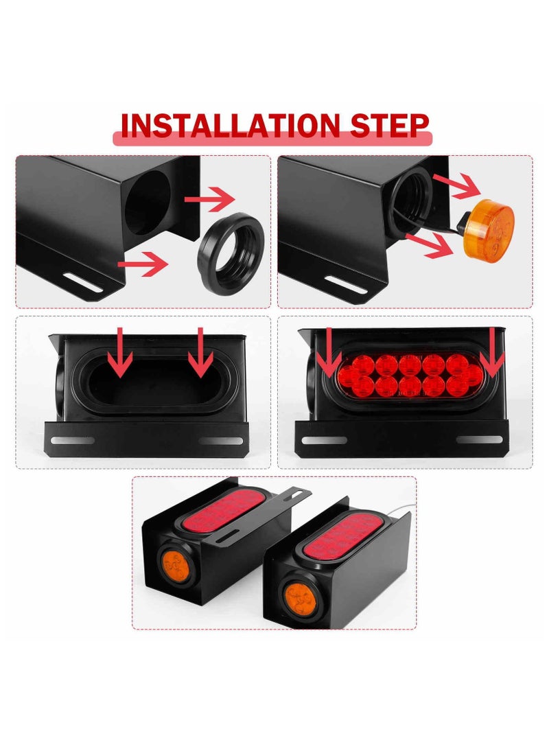 KASTWAVE صناديق أضواء المقطورة، 2 قطعة من أضواء المقطورة الفولاذية المقاومة للماء مع أضواء جانبية دائرية صفراء بقطر 2 بوصة وأضواء LED بيضاوية حمراء للمقطورة بطول 6 بوصات (أحمر أصفر) - Image 4