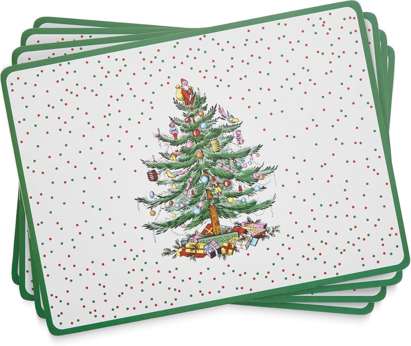 Pimpernel Christmas Tree Placemats Set of 4  CorkBacked Heat Resistant Placemats for Dining Table  Hard Board with Polka Dot Design Stain Resistant and Durable 157 x 117 - Image 1
