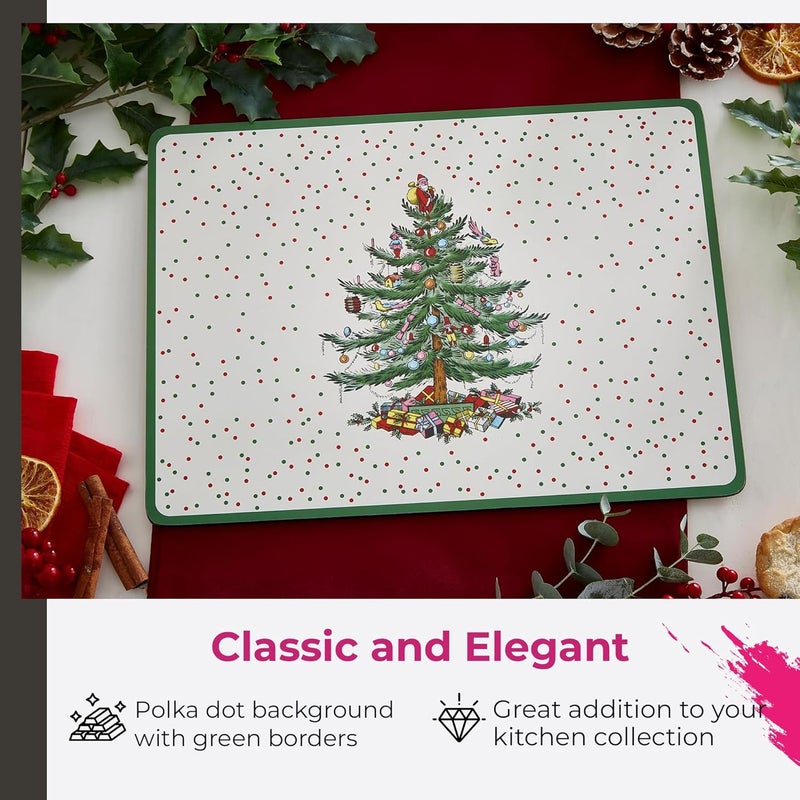Pimpernel Christmas Tree Placemats Set of 4  CorkBacked Heat Resistant Placemats for Dining Table  Hard Board with Polka Dot Design Stain Resistant and Durable 157 x 117 - Image 3