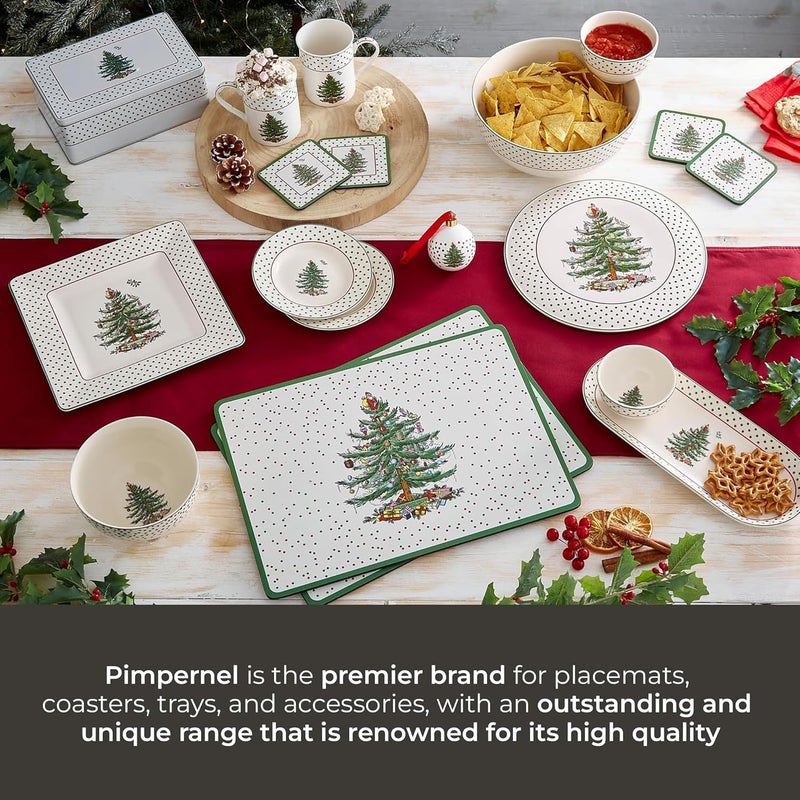Pimpernel Christmas Tree Placemats Set of 4  CorkBacked Heat Resistant Placemats for Dining Table  Hard Board with Polka Dot Design Stain Resistant and Durable 157 x 117 - Image 5