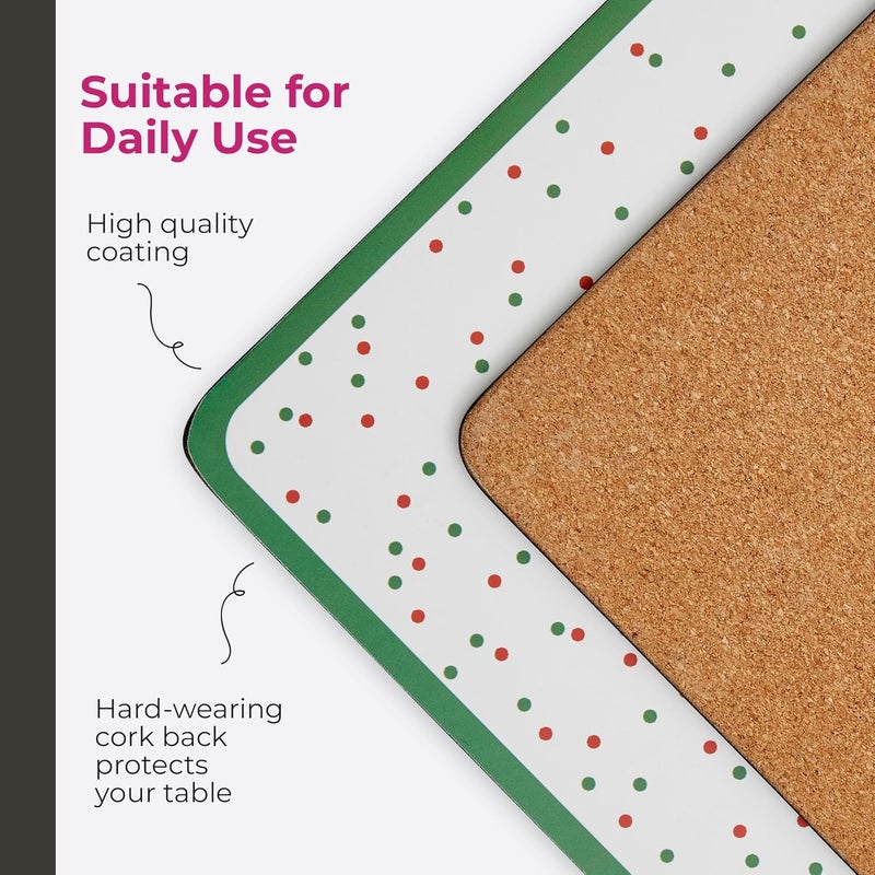 Pimpernel Christmas Tree Placemats Set of 4  CorkBacked Heat Resistant Placemats for Dining Table  Hard Board with Polka Dot Design Stain Resistant and Durable 157 x 117 - Image 4