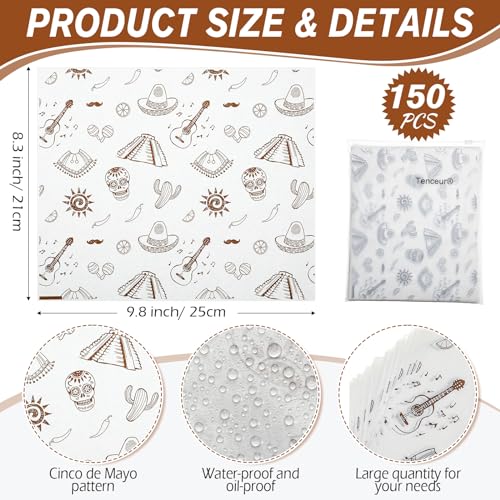 Tenceur 150 Pcs Deli Wax Paper Sheets for Food Mexican Wax Paper Sandwich Wrapping Fiesta Waterproof Grease Resistant Picnic Basket Liners 98 x 83 Inch for Kitchen Cooking Frying Handmade - Image 5