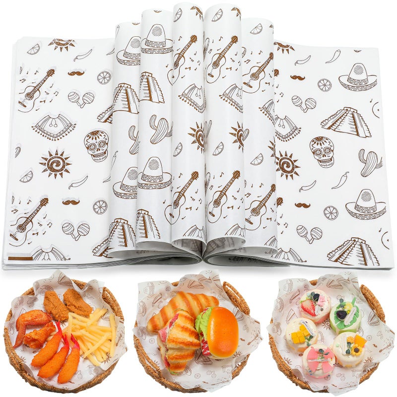 Tenceur 150 Pcs Deli Wax Paper Sheets for Food Mexican Wax Paper Sandwich Wrapping Fiesta Waterproof Grease Resistant Picnic Basket Liners 98 x 83 Inch for Kitchen Cooking Frying Handmade - Image 3