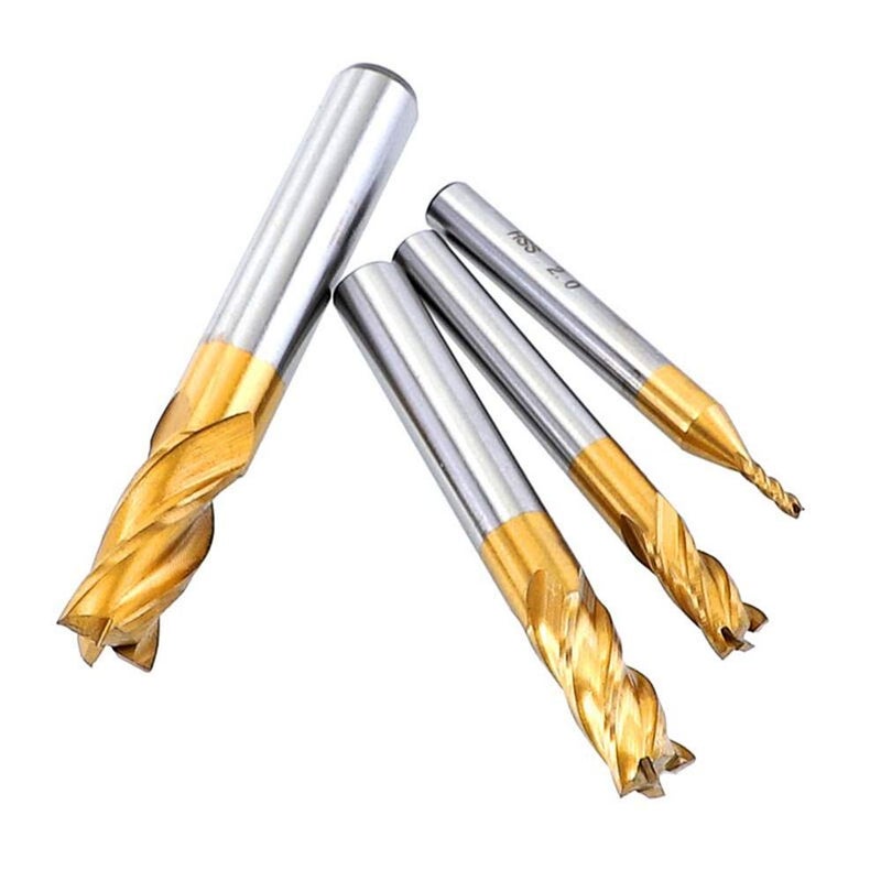TOPPROS Pack of 10 4-Flute Titanium Coat End Mill Bits, 5/64" - 3/8" HSS CNC Straight Shank Drill Bits Cutter Tool Set for Wood Aluminum Steel Titanium - Image 4
