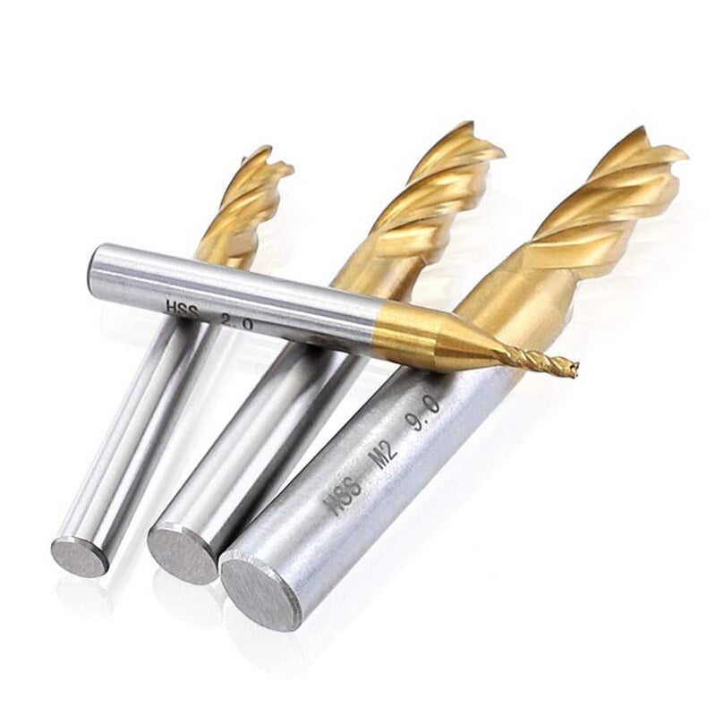 TOPPROS Pack of 10 4-Flute Titanium Coat End Mill Bits, 5/64" - 3/8" HSS CNC Straight Shank Drill Bits Cutter Tool Set for Wood Aluminum Steel Titanium - Image 5