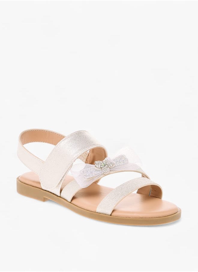 Little Missy Girls Bow Embellished Flat Sandals With Hook And Loop Closure  - Image 1