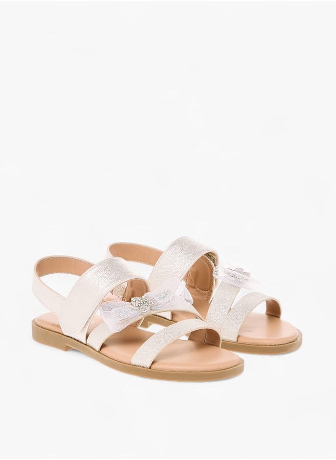 Little Missy Girls Bow Embellished Flat Sandals With Hook And Loop Closure  - Image 2