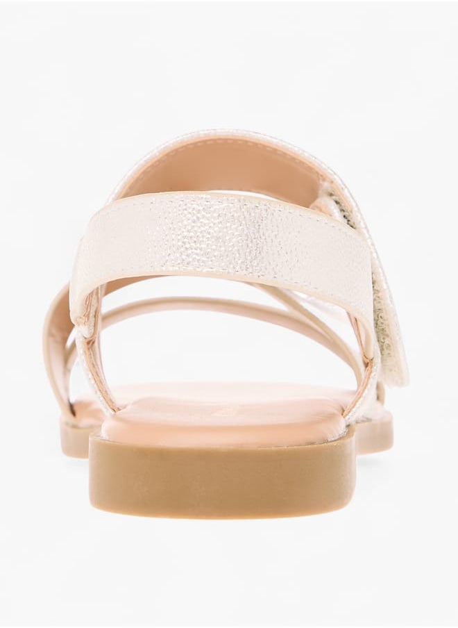 Little Missy Girls Bow Embellished Flat Sandals With Hook And Loop Closure  - Image 5