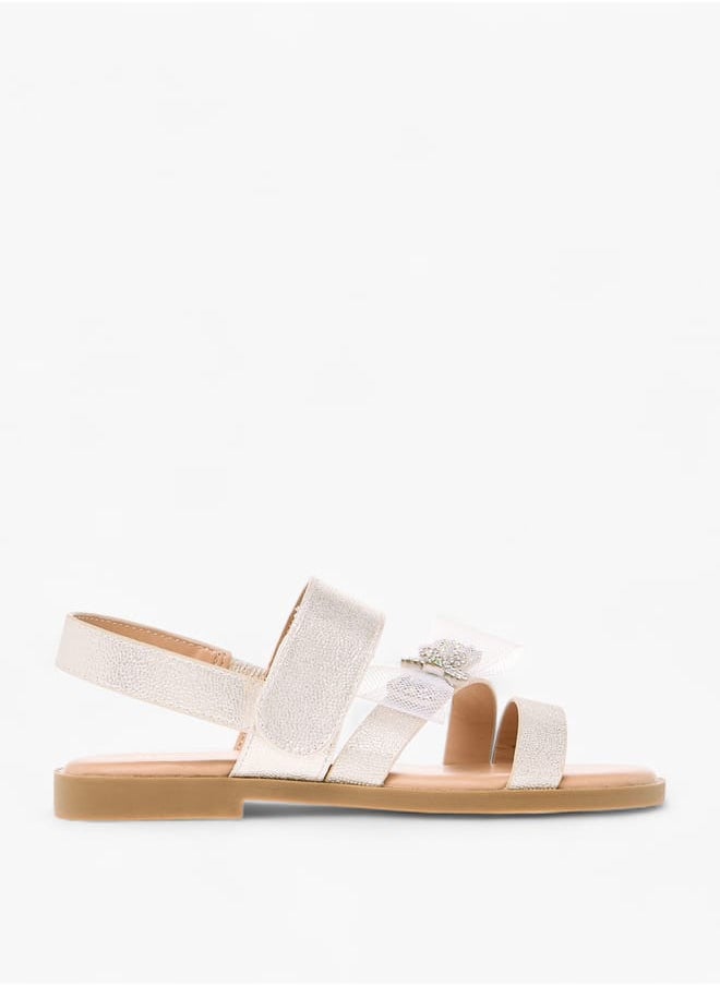 Little Missy Girls Bow Embellished Flat Sandals With Hook And Loop Closure  - Image 3