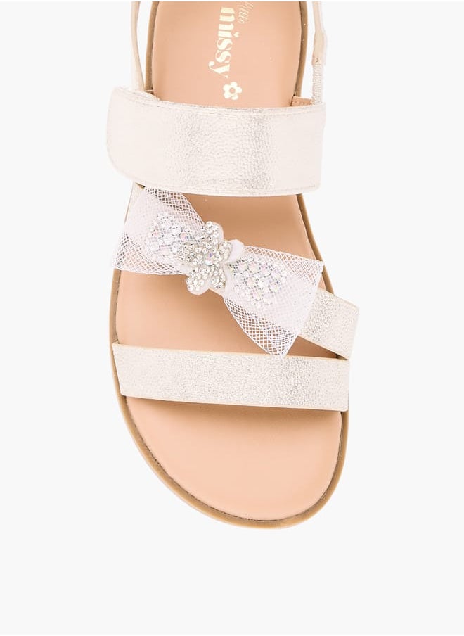 Little Missy Girls Bow Embellished Flat Sandals With Hook And Loop Closure  - Image 4