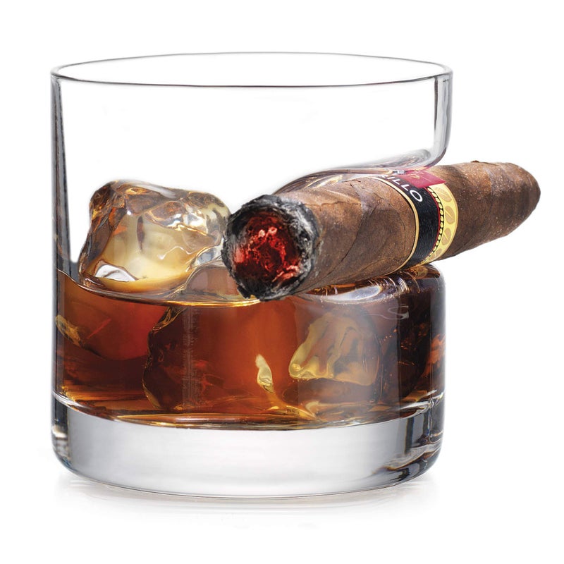 Godinger Gifts for Men, Cigar Whiskey Glass, Old Fashioned Whiskey Glasses With Indented Cigar Rest, Gifts for Dad - Image 1